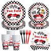 Suhelkit Race Car 2nd Birthday Party Decorations Tableware - Red Two Fast Birthday Decorations Party Supplies, Paper Plate, Cup, Napkin, Fork, Two Fast Two Curious Birthday Decorations Kids | Serve 24