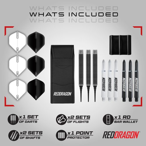 RED DRAGON Pegasus Soft TIP Darts Set - 18 Gram - Black Stems and Black Flights