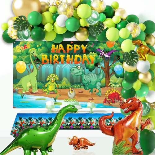 iPartycool Dinosaur Birthday Decorations, Dinosaur Party Decorations Balloons Garland Arch Kit, Dinosaur Happy Birthday Backdrop, Dinosaur Balloons Tablecloth Birthday Party Supplies for kids boys