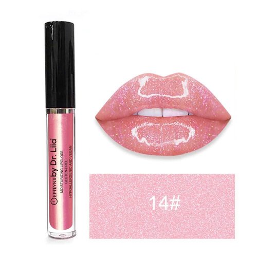 EPILYNX Vegan Moisturizing, Long Lasting Lip Gloss - Satin & Glitter - Allergen Free for Sensitive Skin - Shimmer Pink by Dr. Liia