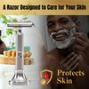 TIMELESS RAZOR Aluminum Double Edge Safety Razor - Luxury Men's Safety Shaving Razor - Travel Razor w/Razor Stand & Custom Design Razor Handle - Compatible w/Double Edge Razor Blades - Made in USA