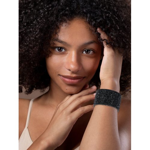 Long tiantian Black Bracelets for Woman Black Jewelry Bohemian Bangle Leather Bracelet for Women Wide Edge Bracelet Rhinestone Wide Bracelet for Teen Girls Leather Wrap Cuff Bracelet(black)