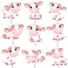 Pink Cow Cupcake Toppers Decorations 24pcs Cow Birthday Cupcake Toppers Decorations Cow Theme Birthday Party Decorations for Girls Farm Animal Theme Birthday Party Baby Shower Supplies