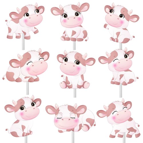 Pink Cow Cupcake Toppers Decorations 24pcs Cow Birthday Cupcake Toppers Decorations Cow Theme Birthday Party Decorations for Girls Farm Animal Theme Birthday Party Baby Shower Supplies