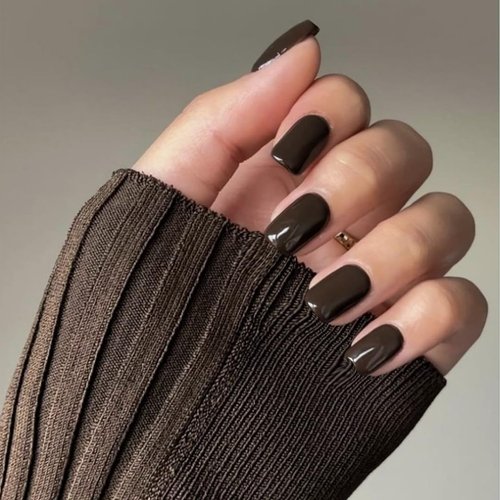 Deep Brown Press on Nails Short,KXAMELIE False Nails Short Square Nails Press ons,Acrylic Nails Glue on Nails Set,Stick on Nails for Women Fake Nails for Girls Daily Wear in 24PCS