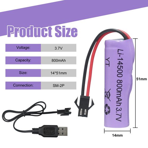 AODTOSIP 2 Pack 3.7V 800mah Li-ion Battery SM 2P Plug with USB Chargers, SM-2P Plug RC Rechargeable Battery for Double Sided RC Stunt Car Small RC Boat Tumbling Amphibious RC Car RC Truck Toy Cars