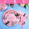 SiliFine 122 Pcs Cat Birthday Party Supplies Disposable Cat Themed Tableware Include 24 Dinner Plates 24 Dessert Plates 50 Paper Napkins 24 Forks Kitten Birthday Party Decoration for 24 Guests(Pink)