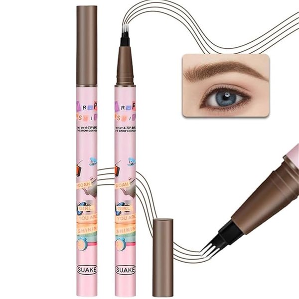 Eyebrow Pencil Kit, 2 Pencils, Shading Powder, Brush, Shinin Liquid, Brown (Dark Brown, 2pcs)