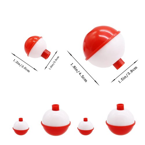 Woozettn 60 Pcs Fishing Float,Hard ABS Fishing Bobber Bulk,Push Button Round Buoy Floats for Fishing Tackle Accessories,1/1.5 Inch