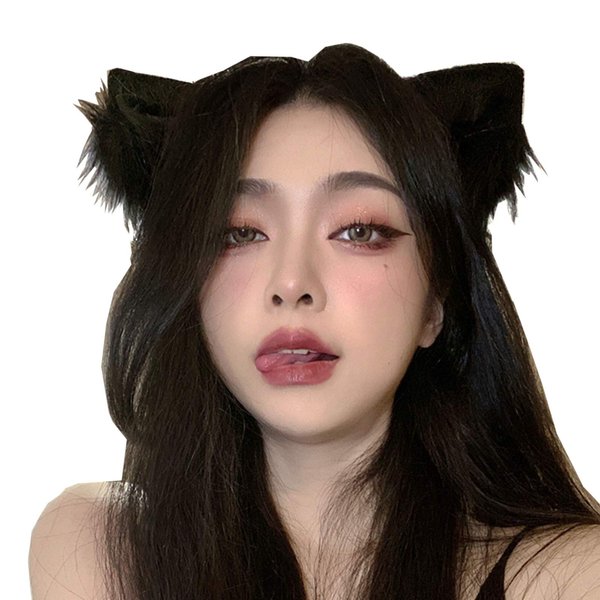 tyoungg Faux Fur Cat Kitten Clip on Ears Headband For Cosplay Kitten Play Comicon Cosplay Petplay (black kitten ears)