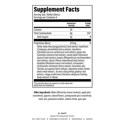 Isagenix E+ - Liquid Energy Shot with Plant-Based Caffeine & Adaptogenic Botanical Blend - Support Endurance with Flavored Energy Shot - Apple Pomegranate - 2 Oz Bottles (6 Pack)