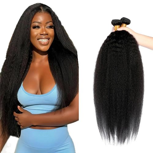 Kinky Straight Human Hair Bundles Kinky Bundles 26 28 30 Inch Yaki Straight Human Hair Bundles Natural Black Kinky Staright Bundles Brazilian Virgin Human Hair Extensions 300g