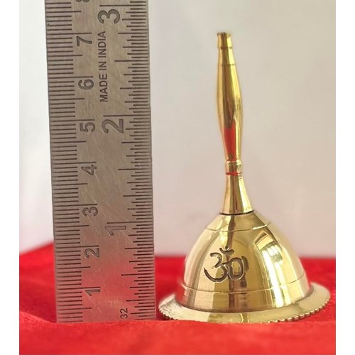 Indian Consigners Hand Bell Loud Brass Call Bells 3 Inches Altar Pendulam Use (Om Gold)