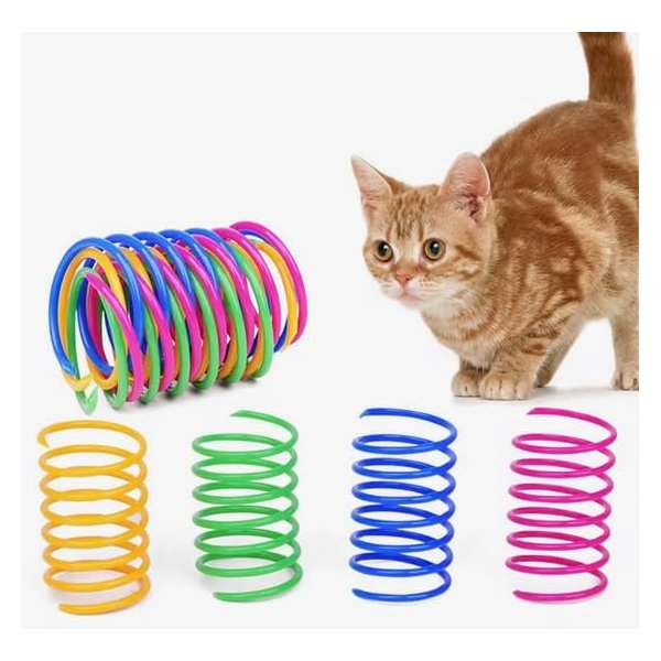 SFPrime 12 Pack Colorful Elastic Jumping Cat Toy Springs - Interactive Funny Plastic Toys for Cats and Kittens