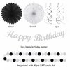 Black White Silver Birthday Party-decorations - 21pcs Boys Men Happy Banner,Paper Streamers Lanterns Honeycomb,Tissue Pom Poms Fan,Adult Supplies Decor 16th 20th 40th 45th 50th 60th Huglony