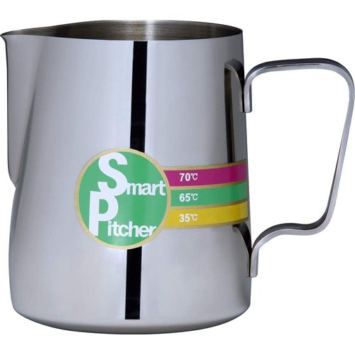SMART PITCHER Espresso Coffee Milk Frothing Pitcher With Built-In Thermometer, Stainless Steel (12 oz)