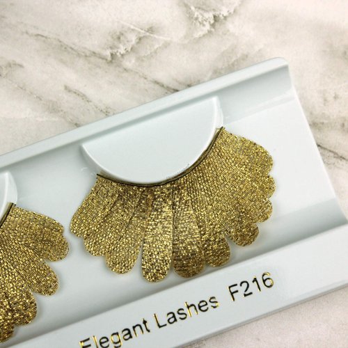 Elegant Lashes F216 Premium Gold Feather False Eyelashes Halloween Dance Rave Costume