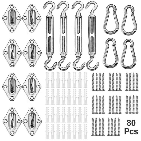 YOFIT Shade Sail Hardware Kit 6 inch for Triangle Rectangle Sun Shade Sail Installation, 304 Grade Stainless for Garden Outdoors, 80 Pcs