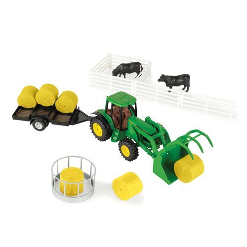 John Deere Haying Farm Playset - 1:32 Scale - Includes Tractor, Trailer, Farm Animals, and More - John Deere Tractor Toys and Farm Toys - 21 Count - Ages 3 Years and Up