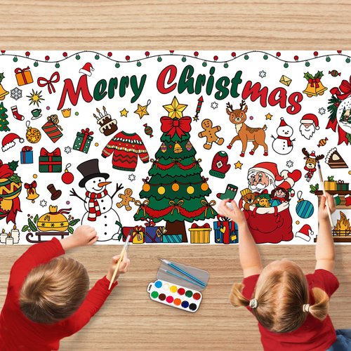 Miucat Christmas Coloring Poster, 79 * 35inch Christmas Crafts for Kids Xmas Activities Toys Coloring Tablecloth for Christmas Party Games Fvors Decorations