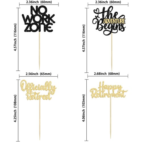 24Pcs Happy Retirement Cupcake Toppers Officially Retired Cake Toppers No Work Zone Adventure Begins Cupcake Picks Retirement Theme Farewell Birthday Party Decorations Supplies Black Gold