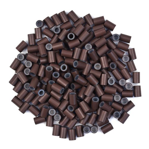 200 Pcs Silicone Lined Micro Rings Links Beads 4.0 * 2.8 * 6.0 mm Hair Beads for Hair Extensions (Brown)