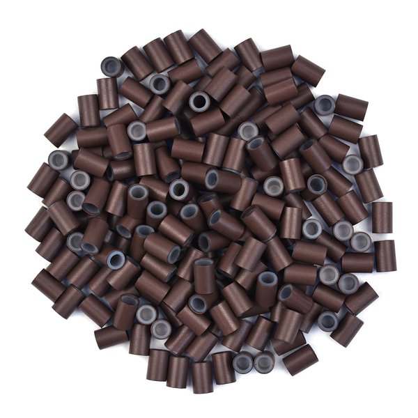 200 Pcs Silicone Lined Micro Rings Links Beads 4.0 * 2.8 * 6.0 mm Hair Beads for Hair Extensions (Brown)