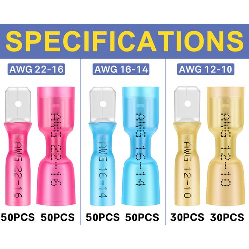 haisstronica 260PCS Heat Shrink Spade Connectors-Electrical Wire Connectors-Quick Disconnect Connectors -Female and Male Spade terminlas for Watercraft,Electronics,Automotive Crimp Connectors