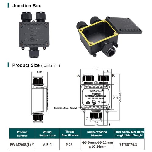 Waterproof Junction Box, IP68 Outdoor Junction Box, 2 PCS 3 Way Plug Line External Junction Box, M25 Plastic Electrical Junction Box Suitable for Tunnel Lights, Garden Lights, Landscape Lights