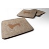 Dachshund Burlap and Brown BB1088 Foam Coaster Set of 4