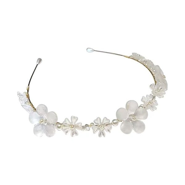 AKOAK 1 Pack Pearl Crystal Flower Hair Band, French Vintage Super Fairy Tiara, Thin Silver Flower Leaf Crown Hair Band Accessories Tiara Bride Bridesmaid