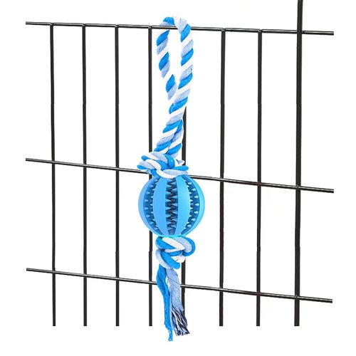 Engorgio Interactive Dog Chew Toys Crate Training Aids for Puppies, Puzzle Treat Dispenser with Rope Dog Toy Ball Reduce Stress Anxiety Peanut Butter Dog Food Treat Dispenser Toys (Blue)