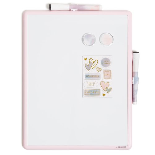 U Brands Contempo Magnetic Dry Erase Board Kit, Set of 15, 11”x14”, Pink Soft Dye Modern Frame, Includes Magnets, Markers