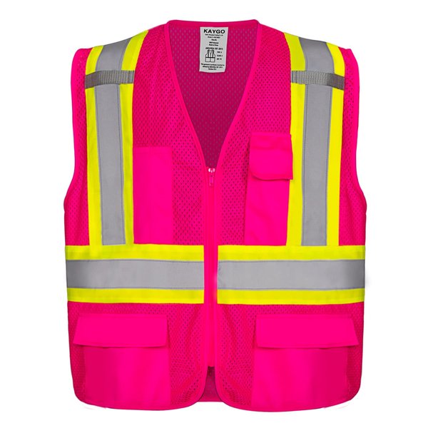 KAYGO High Visibility Safety Vests KG0100, Reflective Vest with Pockets and Zipper, ANSI Type R Class 2 Not FR (Pink,S)