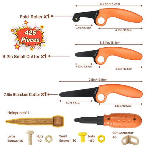 ZLemma Cardboard Construction Kit for Kids 425 Piece for Family & Team Cardboard Crafting Activities, Inventable Cardboard Cutter for Kids with Scoring Wheel, Screws Cardboard Building Tools Toolkit