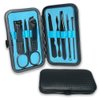 Generic Manicure and Pedicure Kit 8 in 1 Stainless Steel Fingernail & Toenail Clippers with Leather Travel Case, Professional Nail Care Kit for both Men and Women. Black and Turquoise Blue.