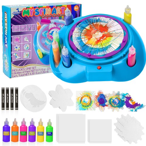 Spin Art Machine Variable Speed, Battery Operated Spinner - Paint Spinner with Splatter Guard, Washable Paint, Spin Art Kit, Art Design Card, Stem Toys, Kid Arts and Crafts, Girls Boys