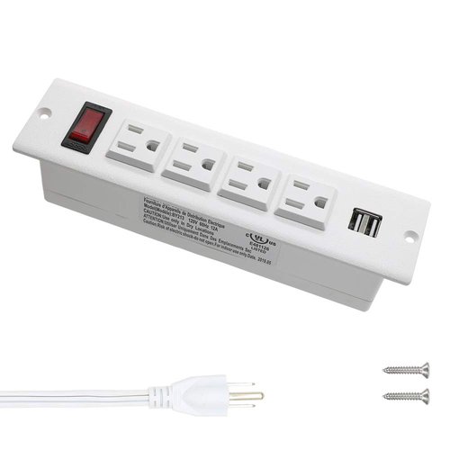 Recessed Power Strip Socket with USB Ports Mountable Desk Power Outlet Desktop Power Strip 4 AC Outlets 2 USB Ports for Conference Cabinet Sofa Countertop UL Listed