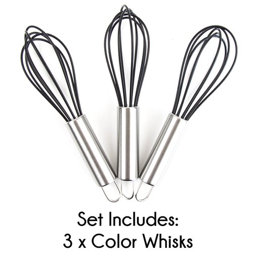 Hair Color Whisk - Set of 3 - Hair Color Mixer - Silicone with Stainless Steel Handle - Salon Hair Wisk - Color Whisk - Hair Whisk Color Mixer - Hair Dye Whisk - Color Wisk