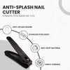 Ongle Precision Nail Clippers with Nail Catcher No Splash, Black Stainless Steel Manicure Tools
