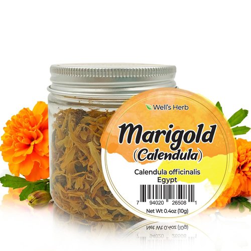 Well's Herb Dried Marigold | 0.4 oz. | 100% Natural | Perfect for Herbal-Infused Hair Oil | for Hair & Skin Oil DIY | Marigold Herb