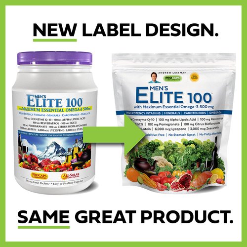 ANDREW LESSMAN Multivitamin - Men's Elite-100 with Maximum Essential Omega-3 500 mg 30 Packets – 40+ Potent Nutrients, Essential Vitamins, Minerals, Phytonutrients and Carotenoids. No Additives