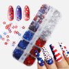 4th of July Star Glitter Independence Day Nail Sequins for Nail Art Decorations, 12 Grids Holographic Red Blue Silver Mixed Star and Hollow Star Shaped Nail Decals for DIY Nail Eye Face Body Decor