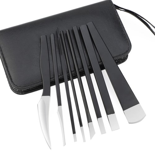 PARTURI Pedicure Knife Kit, 8pcs Black Foot Dead Callus Remover Stainless Set, Professional Ingrown Toenail Steel Tools, Feet Skin Care Nail File Tool Manicure Clippers Cuticle Scraper Toe Shaver