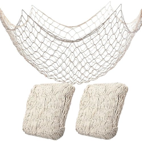 2 Pack Fish Net Decorations for Party,Natural Cotton Hawaiian Party Fishing Net Decorative, Nautical Themed Cotton Fishnet Under The Sea Pirate Party Ocean Beach Decor