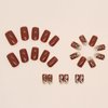IMSOHOT Medium Press on Nails Square Fake Nails Glossy Glue on Nails Brown Gradient Glitter Designs Full Cover Acrylic Fall Squoval False Nails for Women 24Pcs
