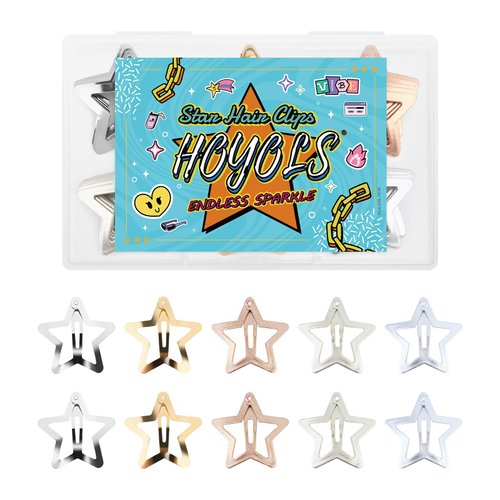 HOYOLS Mixed Star Hair Clips, Y2k Rave Emo Accessories for women, 90s Trendy Metal Hair Bangs Barrettes for Girls Teens 50pcs (Mixed Silver Gold Color)