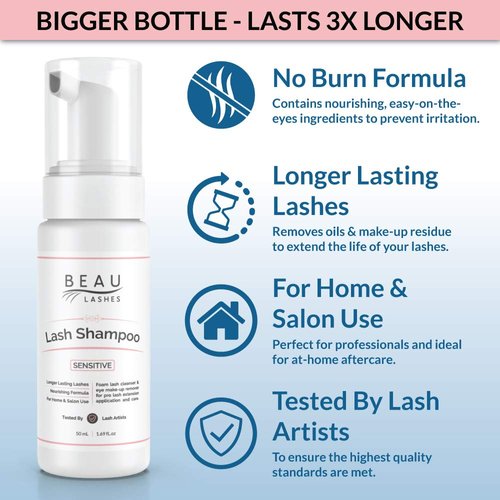 Korean Eyelash Extension Foam Cleanser Shampoo & Brush (150ml) - Oil Free Sensitive Paraben & Sulfate Free Eyelid/Lash Foaming Wash Cleaner To Remove Makeup & Mascara - Ideal For Salons And Home Care