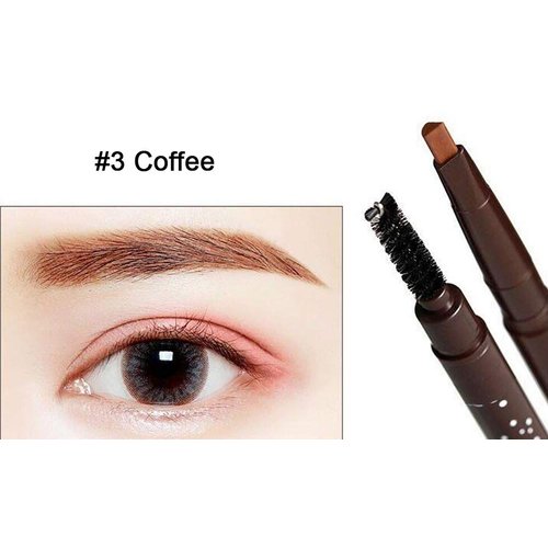 Magik 2 Pack Waterproof Eyebrow Pencil Retractable Slant Tip & Brush Double-ends Natural Hair-like Look (#3 Coffee)