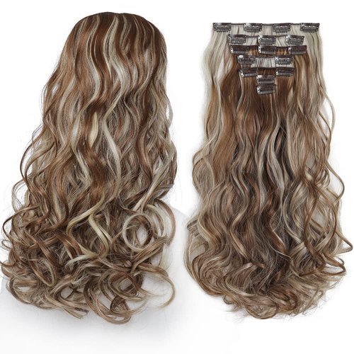 SYXLCYGG Blonde Hair Extensions Clip In Hair Extension 18" Wavy Cheap Fluffy¬ Tangled Brown Hair Piece Women Synthetic